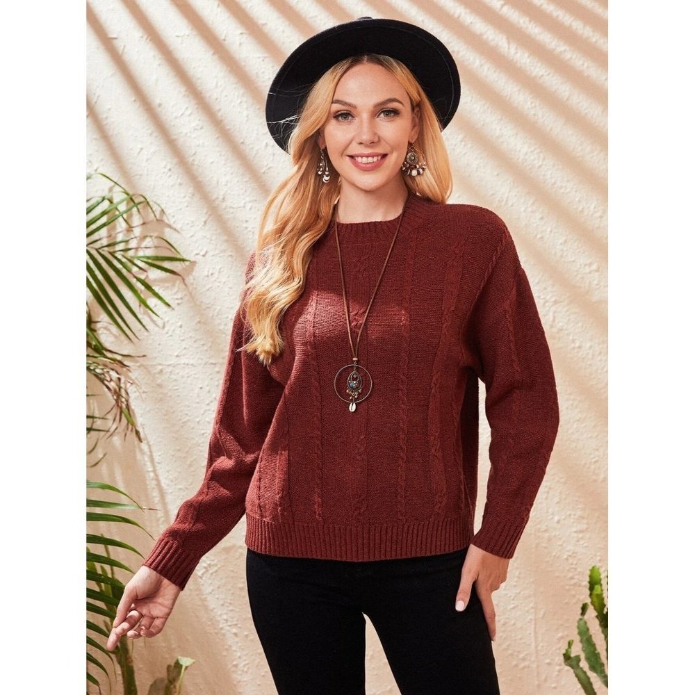 NEW EMERY ROSE Cable Knit Drop Shoulder Sweater Size XL Color Burgundy